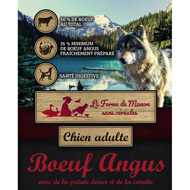 Croquette chien Adulte, Boeuf Angus, sans céréales - 2kg